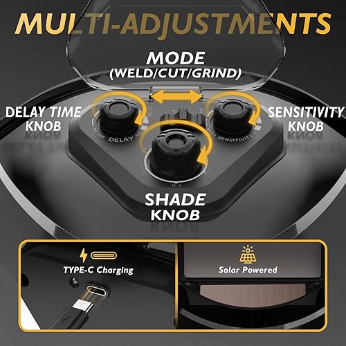 Miniatura 4 de TOOLIOM Casco de Soldadura de Oscurecimiento Automático con Luz 1111 Visión Amplia 4.31" x 3.81" Máscara de Soldadura de Color Verdadero Sombra