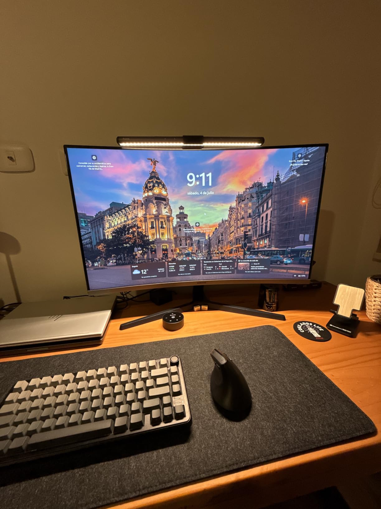 Monitor light bar installed on desk setup