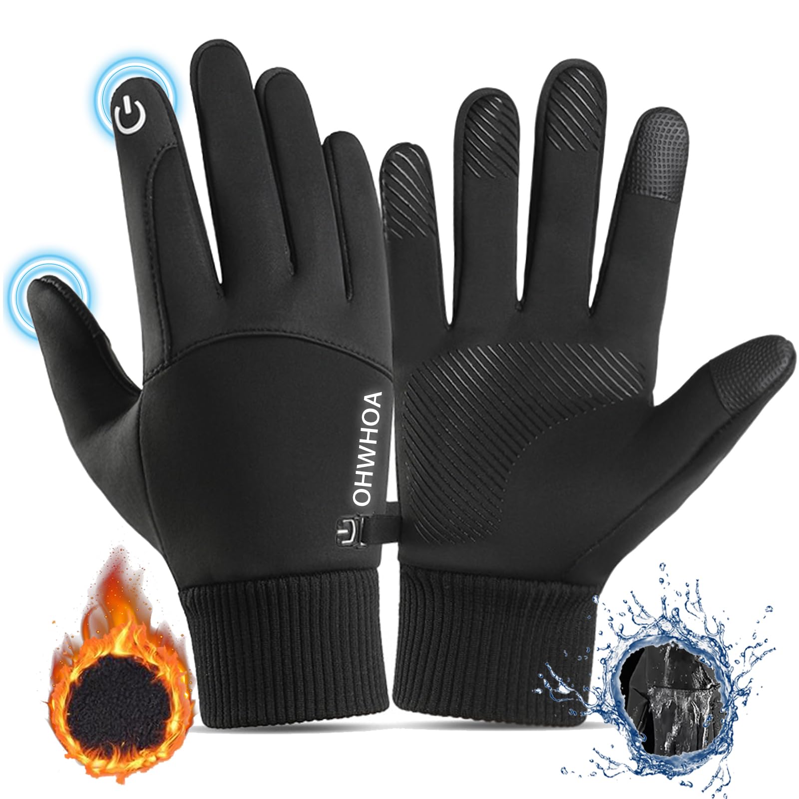 OHWHOA Guanti Invernali Antivento Termici Impermeabili per Uomo e Donna, Guanti da Caldi Sportivi con Touch Screen per Moto, Bici, Corsa, guida, Sci, Snowboard, Alpinismo