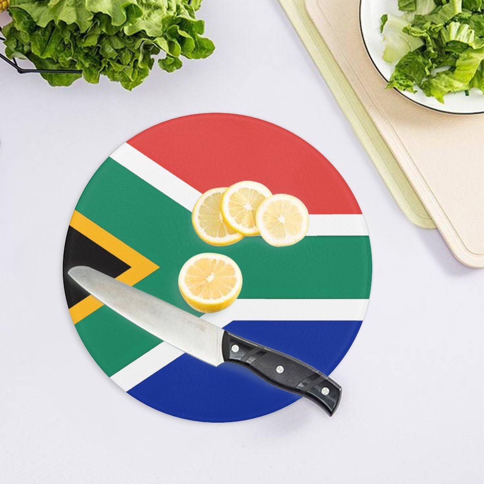 Tabla de cortar redonda con la bandera de Sudáfrica, fácil de limpiar, tablas de cortar para cocina, tamaño grande 7.9, tablas de cortar esenciales de cocina, convenientes para carne y verduras