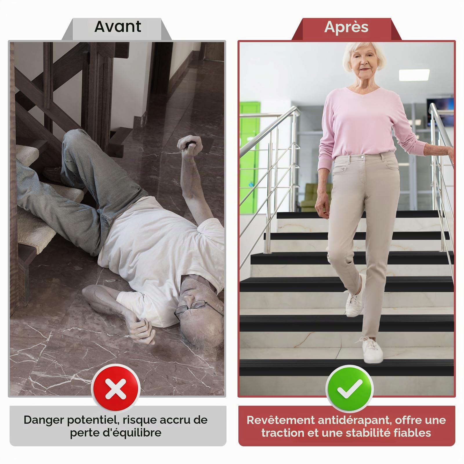 Nez d'escalier antidérapant en vinyle auto-adhésif, marches en PVC flexible pour intérieur et extérieur, imperméable et résistant à l'usure (5 + 4,8 x 12 m et noir)