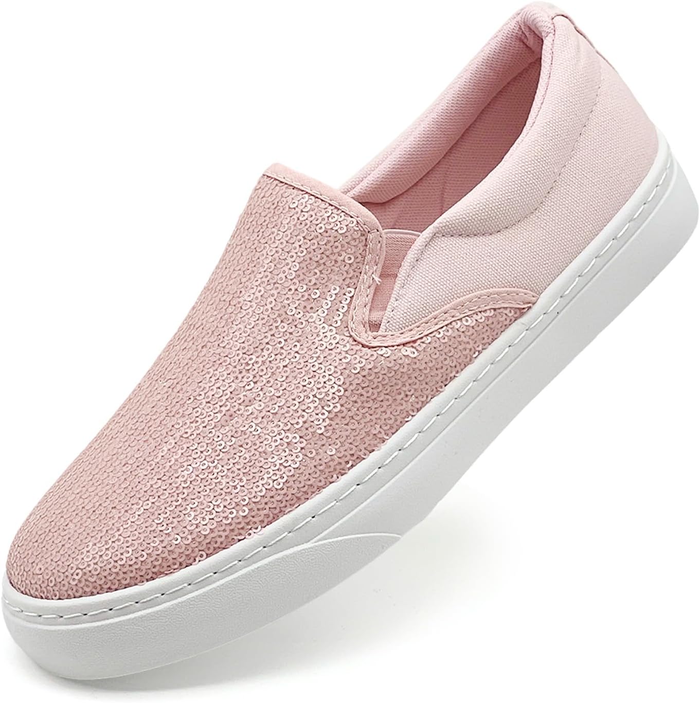 Women's Canvas Slip On Shoes Glitter Sequin Sneakers Sparkly Flat Loafers Casual Comfortable Tennis Shoes for Women