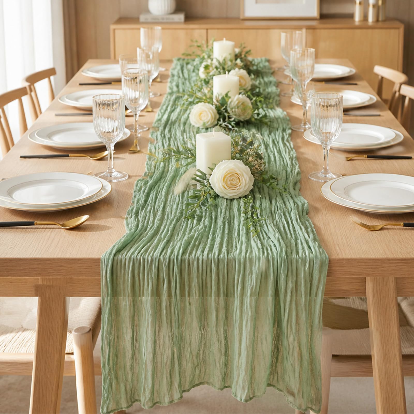 HDFHDF 1 Pack Cheesecloth Table Runner Bohemian Gauze Fold 90*300cm
