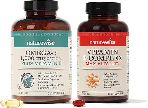 NatureWise 1000 mg Omega 3 600 mg EPA 400 mg DHA con vitamina E 180ct y complejo de vitamina B para mujeres y hombres 150 cápsulas blandas