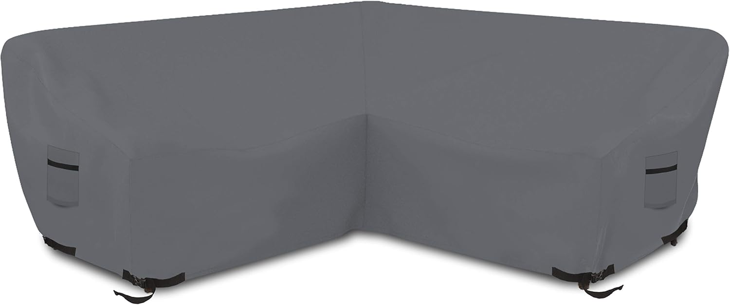 Covers & All Patio Sectional Sofa Cover 12 Oz - 100% Waterproof & Weather Resistant PVC Coated V Shape Sofa Cover for Indoor/Outdoor (120, Grey)