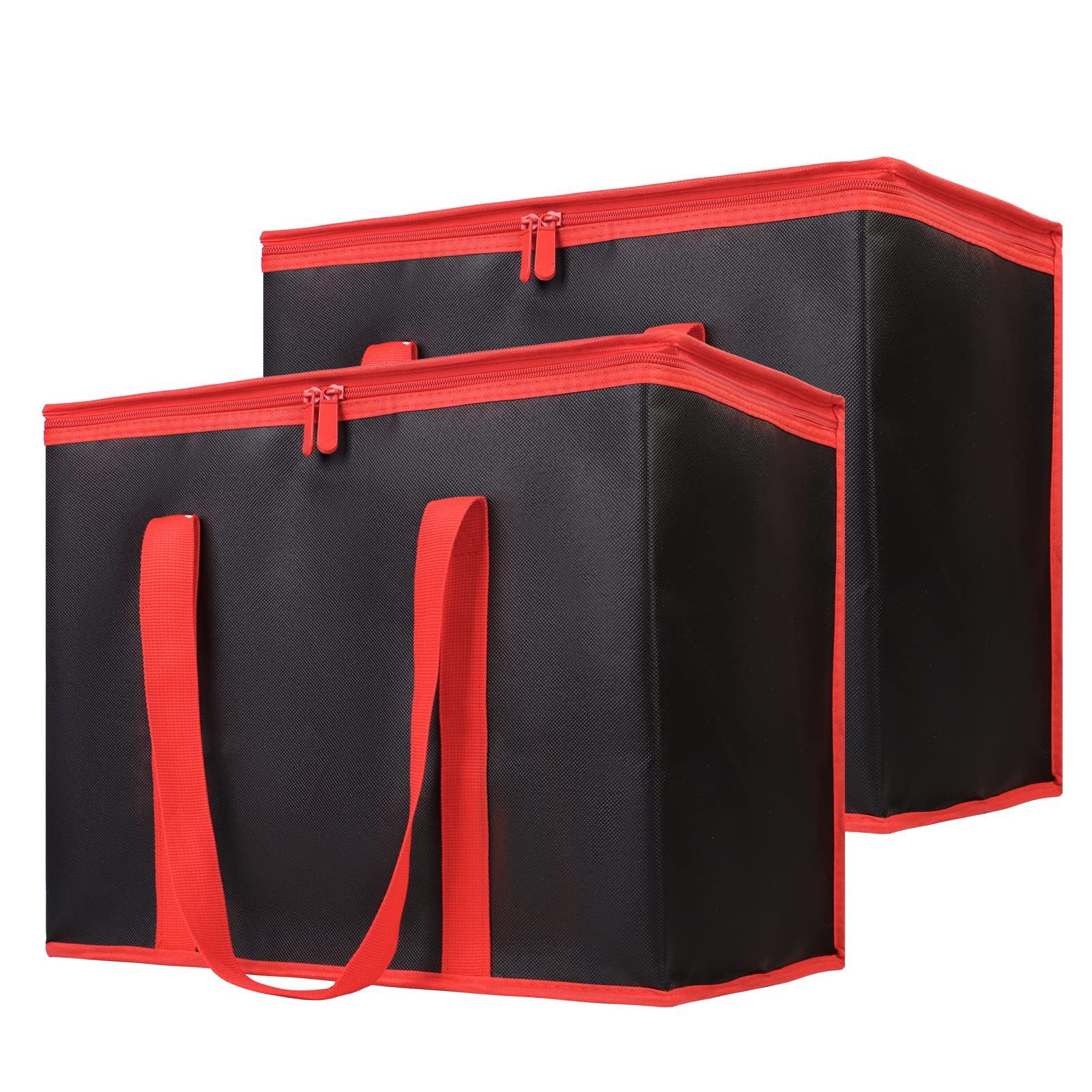 Bodaon 1-Pack Insulated Reusable Grocery Shopping Bags, X-Large Picnic Cooler Bag with Top Cold, Insulated Food/Pizza Delivery Bag (Black-Red Edge)