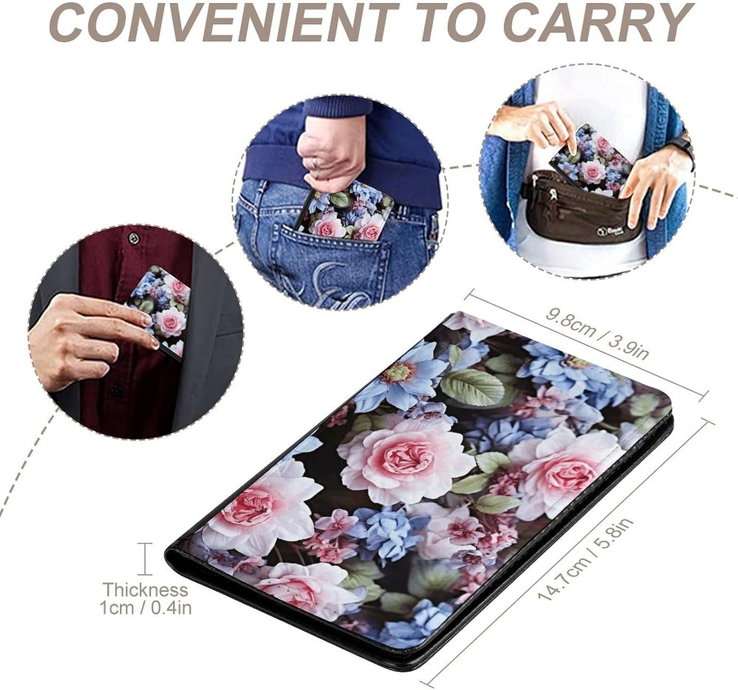 Cute Passport Holder for Travel,Personalized Multi-Functional Passport Cover with Card Slots,Slim Blue Flowers Printed Passport Wallet for Women Men