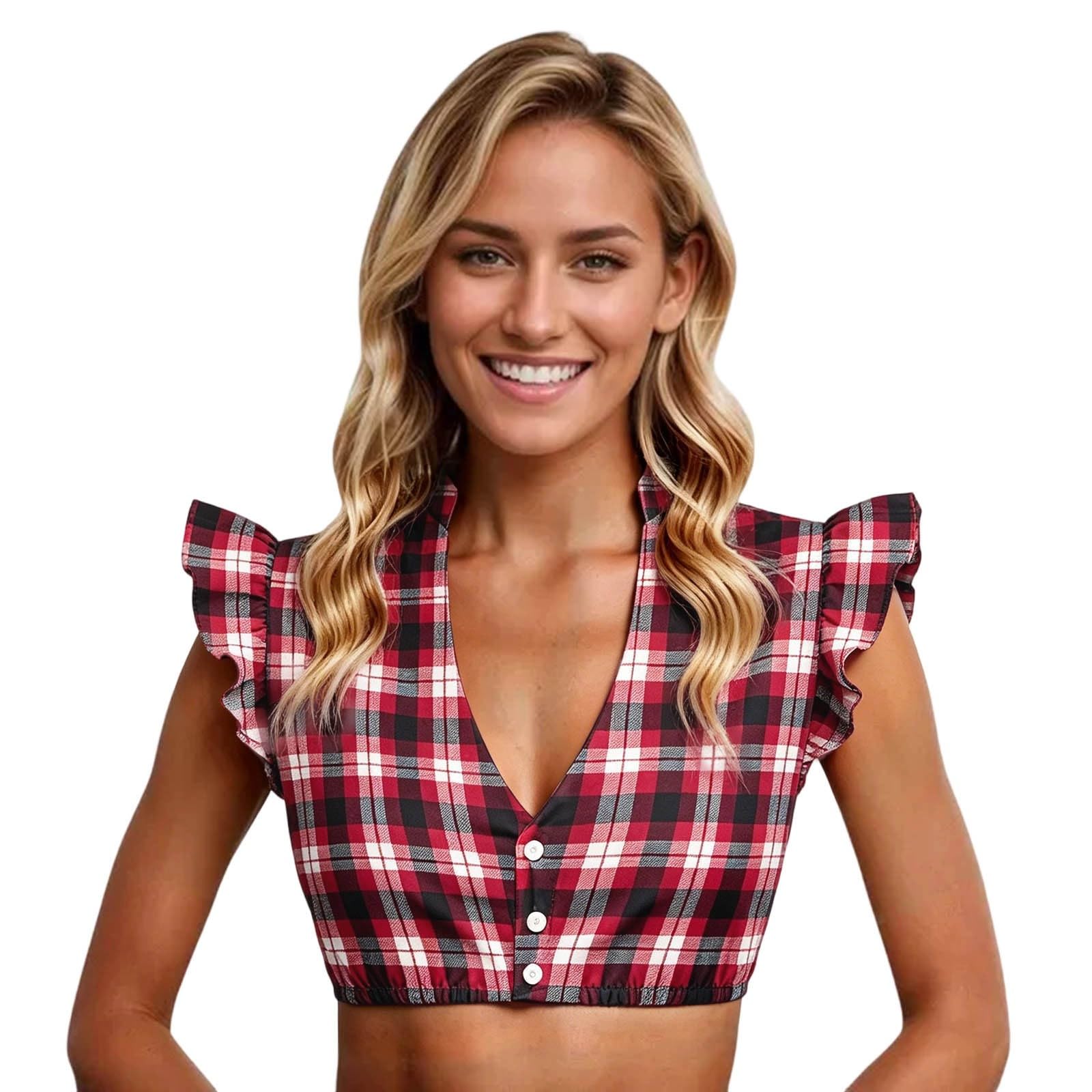 Generisch Camicetta da donna con maniche ad aletta, camicetta bavarese bianca per feste della birra, con stampa, per abbigliamento, biancheria da notte e loungewear