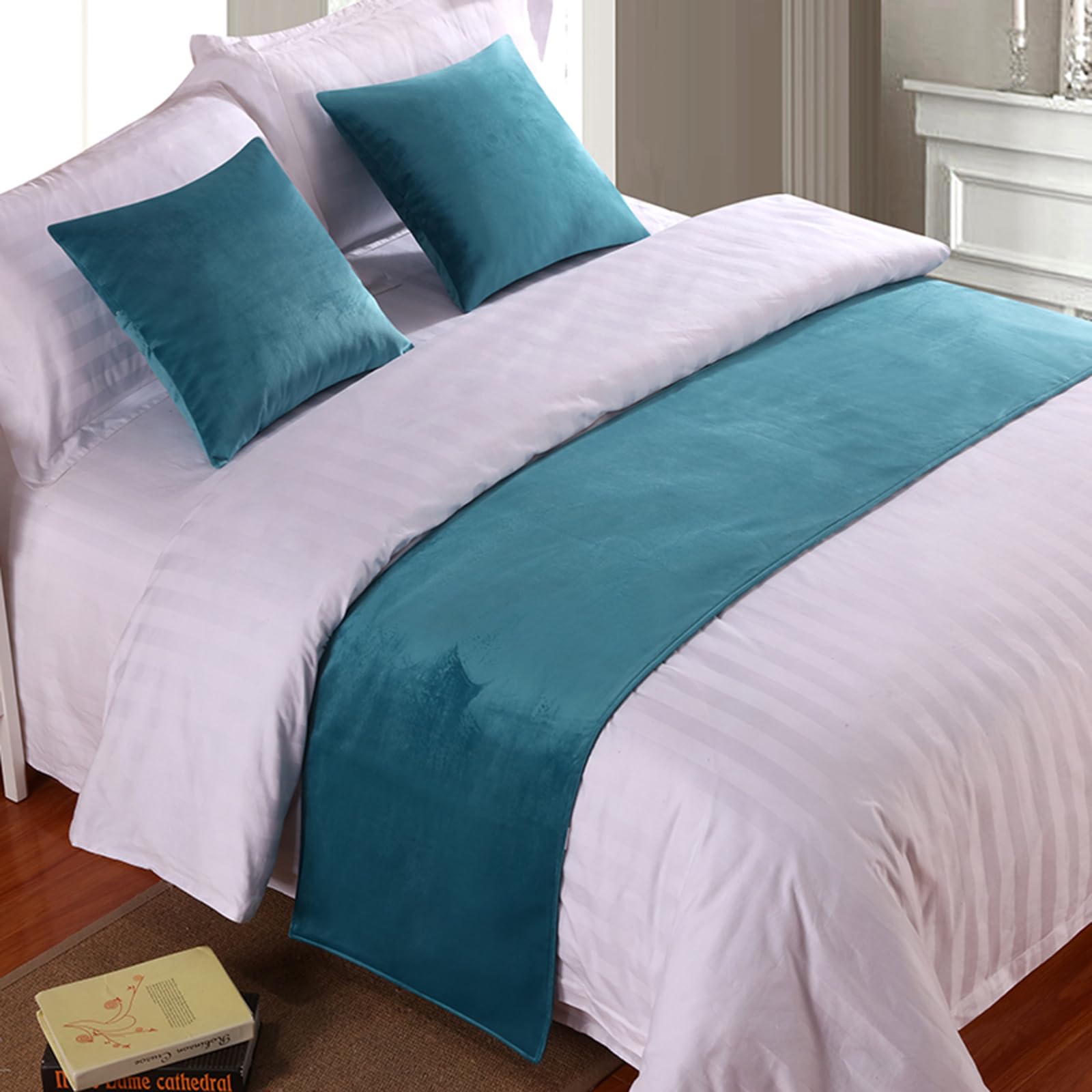 QRGMKL Premium Velvet Bed Runners Bedspread, Soft No Fading Bed Scarf Runner for Bedroom Wedding Room Home Hotel Bedding Decorations-Sky Blue||2 Pillowcases(45X45cm)