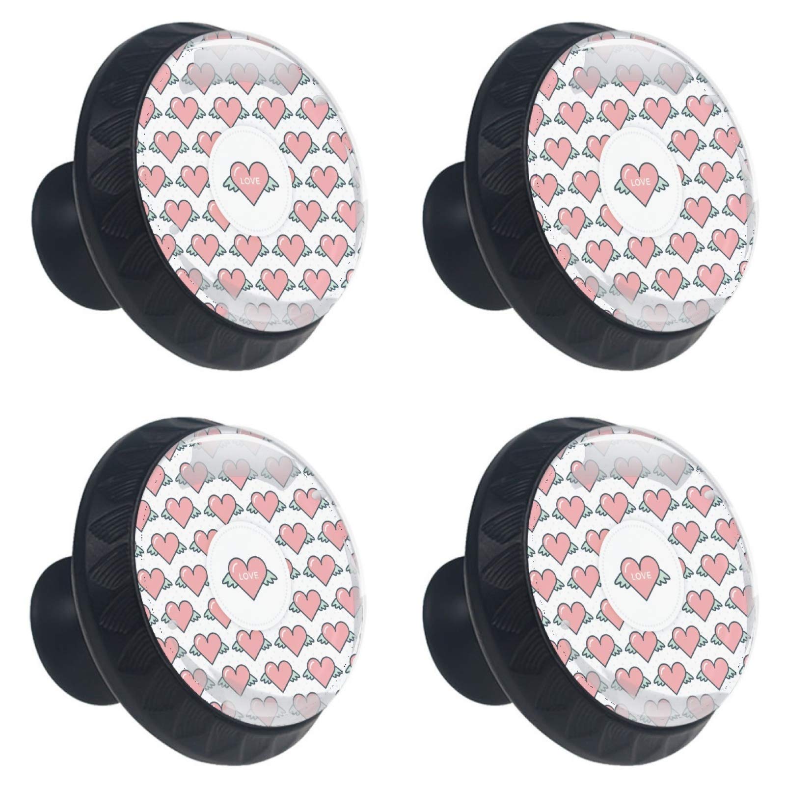Boutons de meuble rose et poignées tiroir verre 30mm décor cœurs | Lot de 4