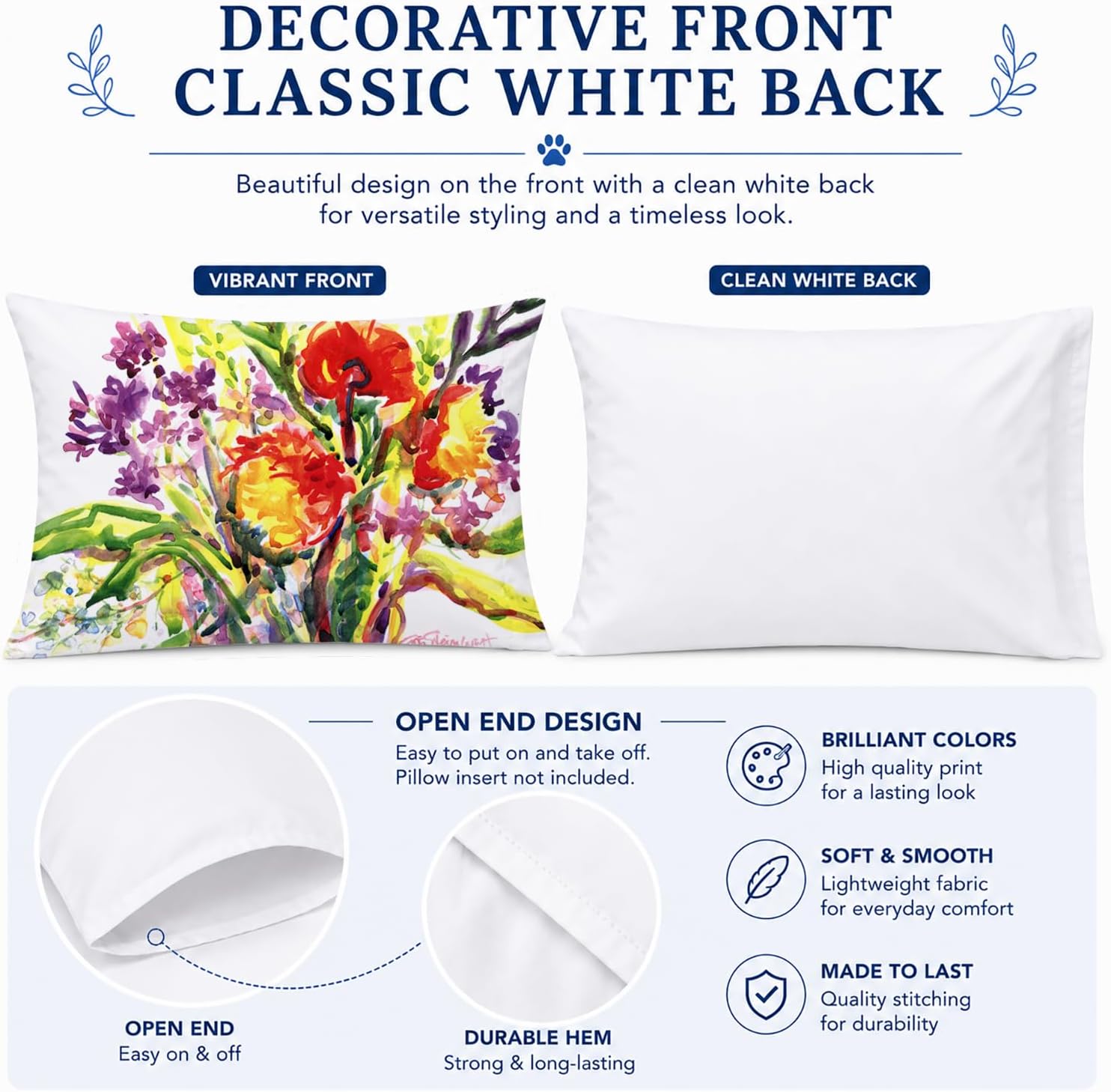 Caroline's Treasures 6042PILLOWCASE Flower Fabric Standard Pillowcase Lightweight Super Soft Easy Care Decorative Artwork Pillowcase, Standard image 3