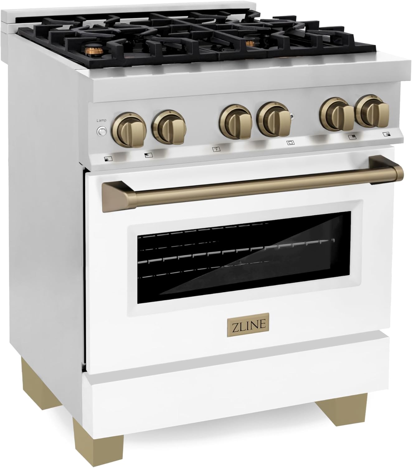 ZLINE Autograph 30" Legacy Dual Fuel Range w/ 4 Burners & White & Bronze Accents (RAZ-WM-30-CB)