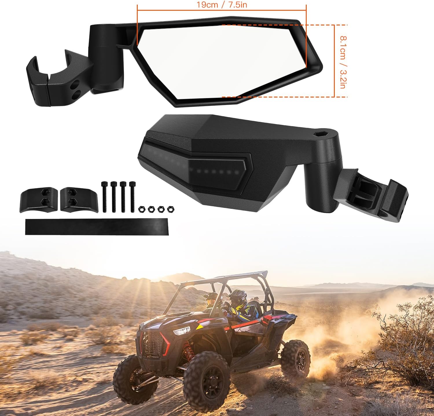 Adjustable Folding Side Rear View Mirrors with Lights for Polaris RZR XP 1000 2024 2025 2026 Accessories, Side Mirrors with Lights for Polaris RZR XP 4 1000 Sport/Ultimate/Premium 2024 2025+