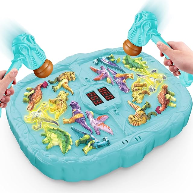 Whack a Mole Game Toys, Whack Game PK Mode with 2 Hammers Toy, Mini Arcade Interactive Dinosaur Pounding Games with Sound and Light for Toddlers Kids Girls Boys Age 3 4 5 6 7 Years Old (8 Languages)