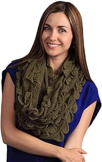 stylesilove Chic Oversized Ruffle Knitted Infinity Scarf (Olive)