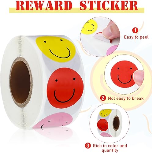 Miniatura 5 de Outus 1500 calcomanías de sonrisa feliz, calcomanías de cara sonriente de 1 pulgada, calcomanías motivacionales positivas para el aula, incentivo de