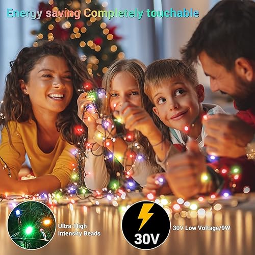Miniatura 3 de Quntis Guirnalda de 1000 luces LED de Navidad de 82 pies, alambre verde oscuro que cambia de color, luces de árbol de Navidad, 8 modos de luces de