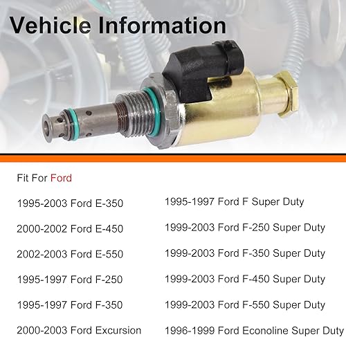 Miniatura 2 de 7.3 Regulador de presión del inyector de válvula IPR apto para Ford Super Duty 1995-2003 F250 F350 F450 F550 E350 E450 E550 Econoline Excursion, 7.3