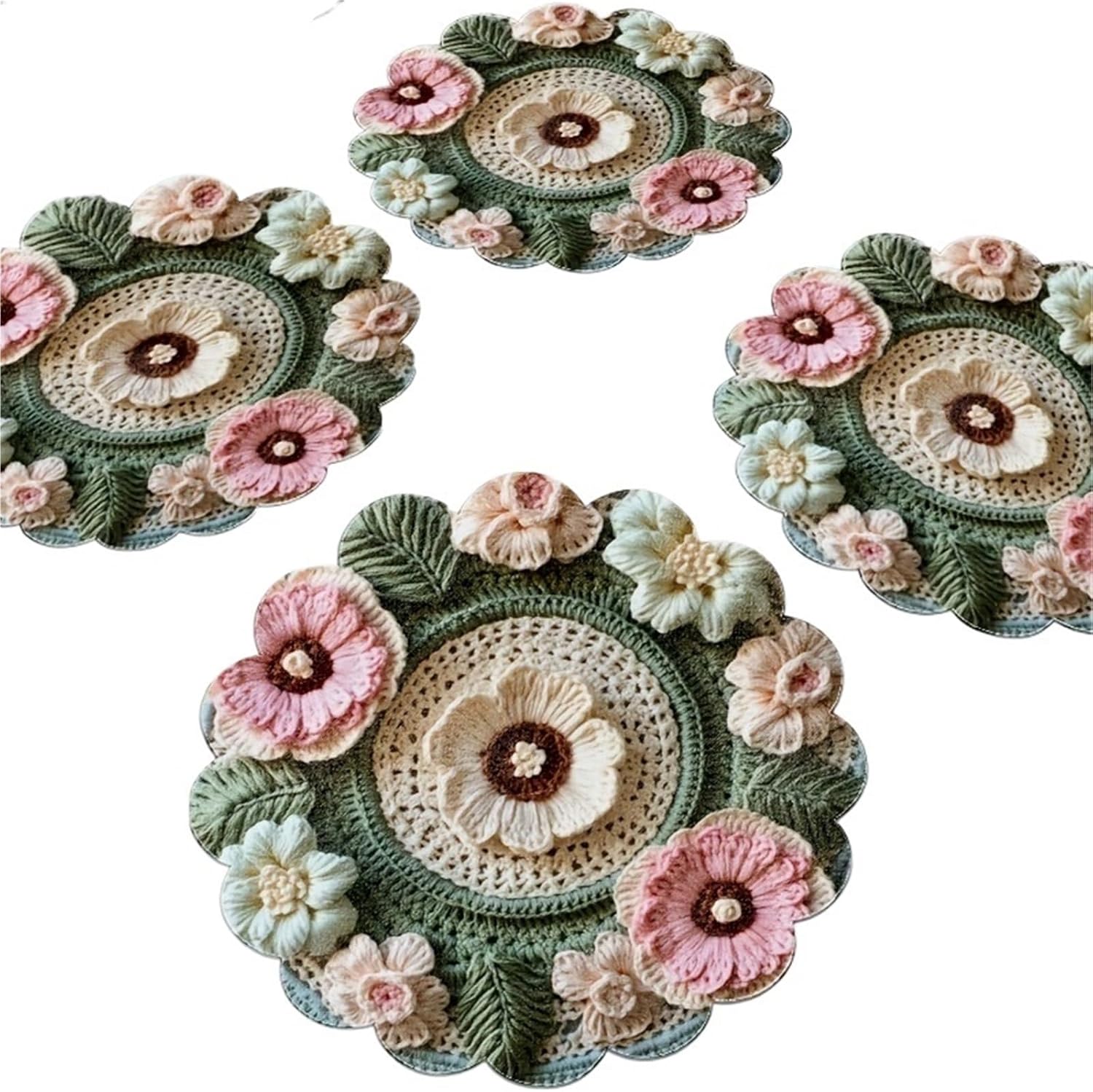 4-Piece Floral Wavy-Edge Placemats Rustic Home Dining Gatherings Café Table Decor & Accessories
