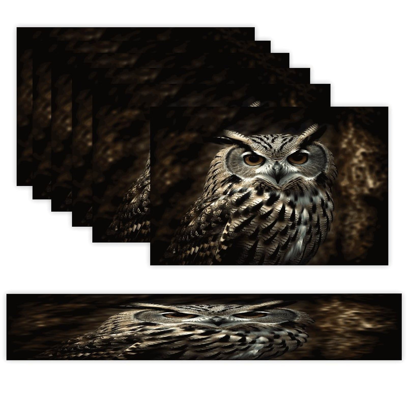 an Owl Table Runner and Placemats Set of 6 Wipe Clean Heat Resistant Table Mat with Table Runner Decorations Flax Linen Place Mat Set for Home Kitchen Party Supplies