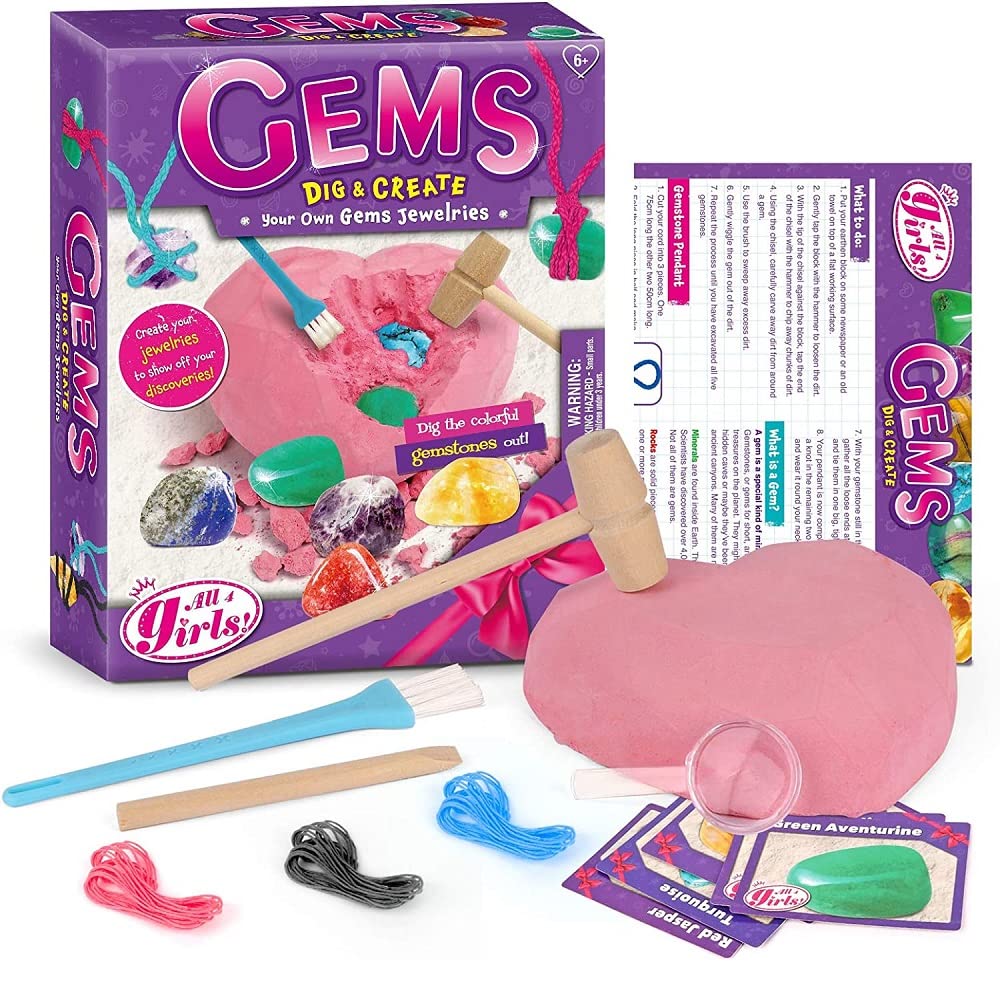 UKR Gems Dig Kit Necklace Making Science Kit Rock Mining Gemstones Lab Toys STEM Craft Experiment Discovery Set