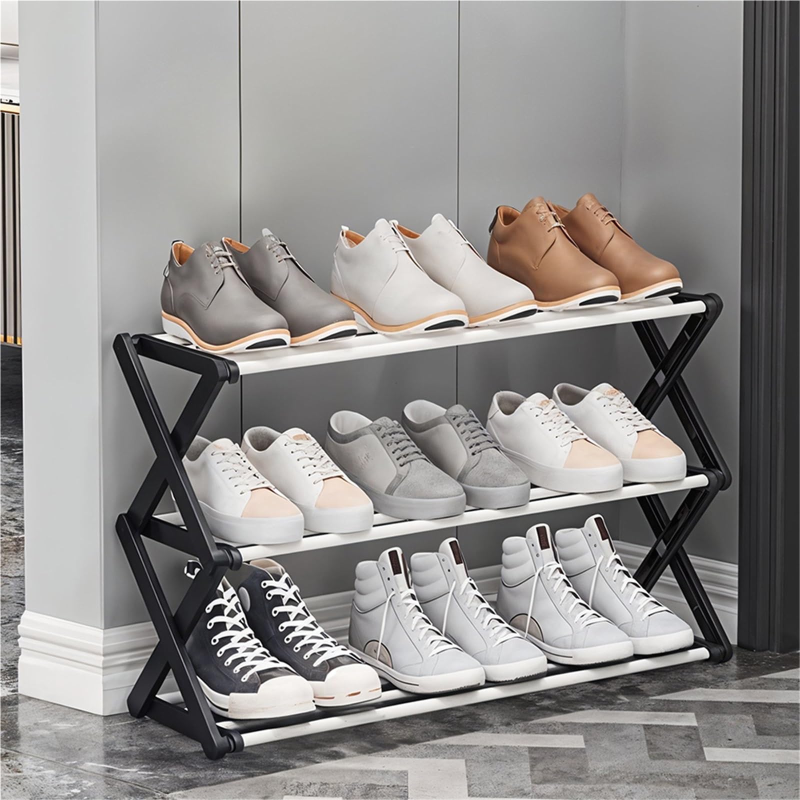 3-Tier Portable Folding Shoe Rack No Installation Corridor