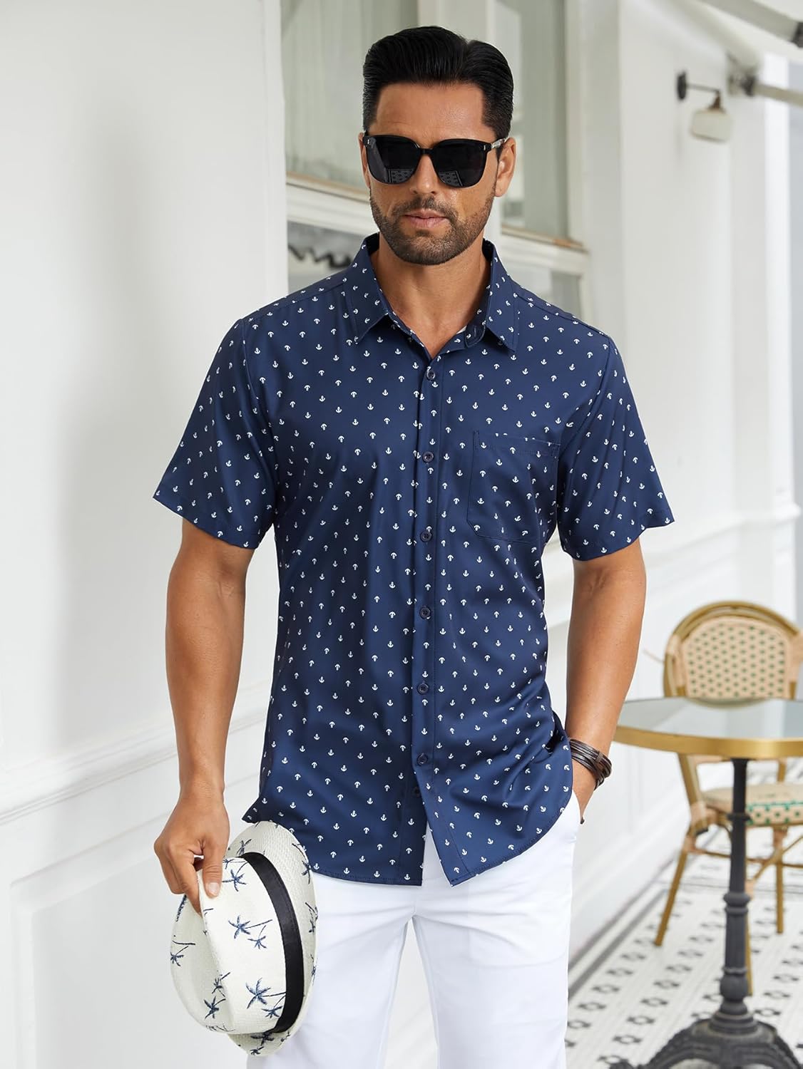 Hardaddy Men's Pattern Short Sleeve Button Down Graphic Printed Business Casual Dress Shirts with Pocket - Image 3