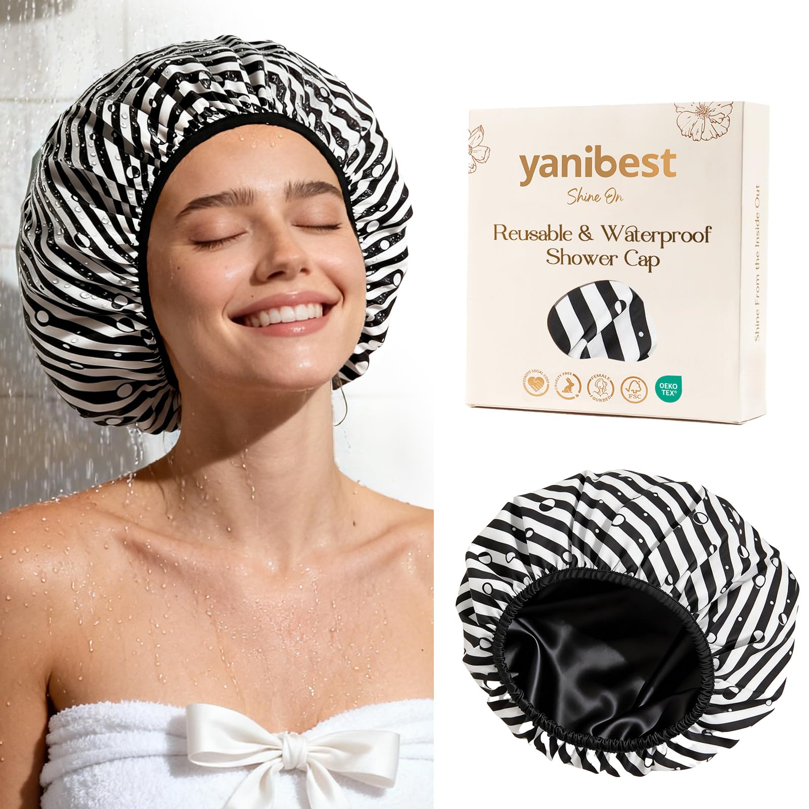 Satin Shower Cap - Frizz Free & Waterproof -12 Satin Shower Cap - Frizz Free & Waterproof -12