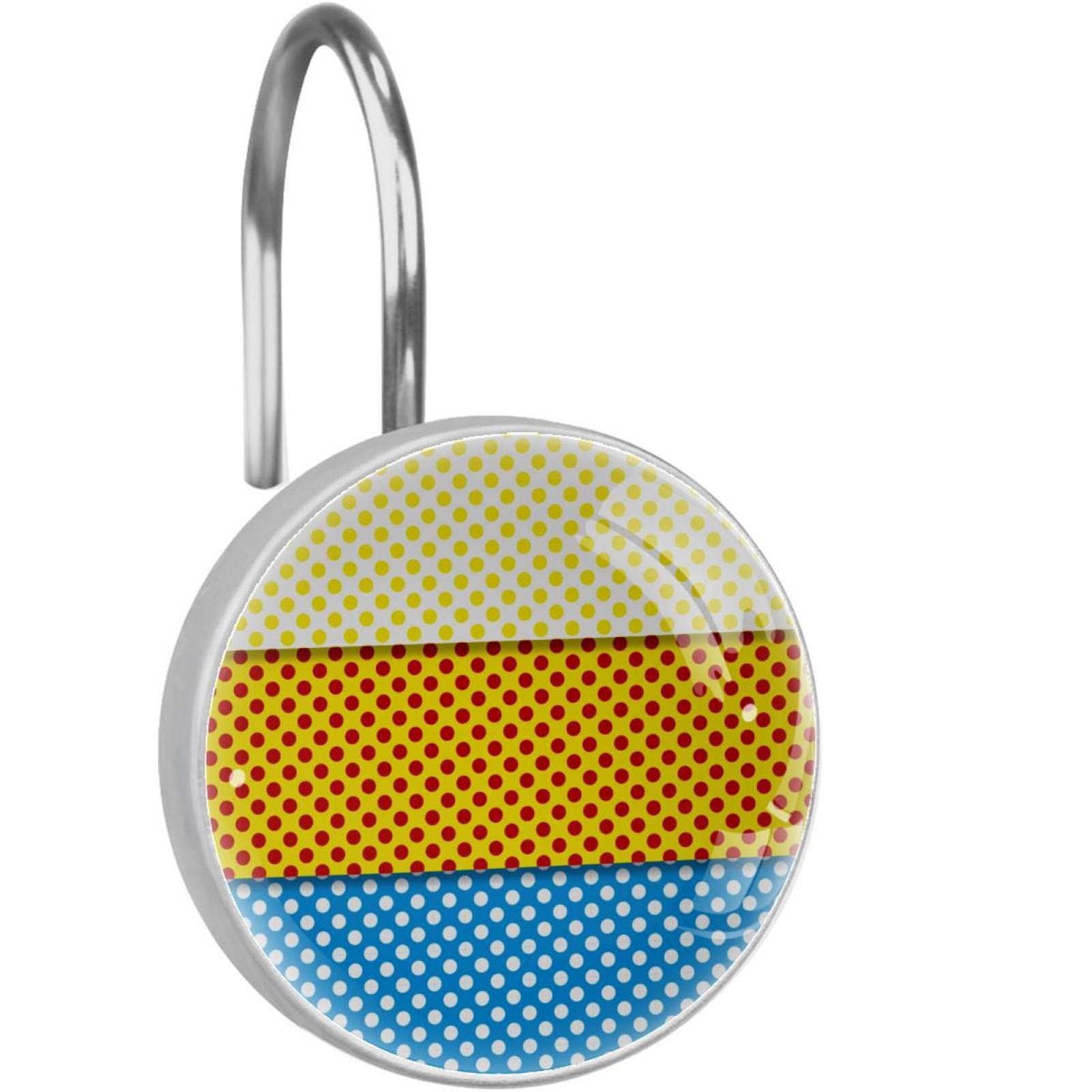Crochets pour rideau de douche en acier inoxydable jaune et bleu à pois, lot de 12