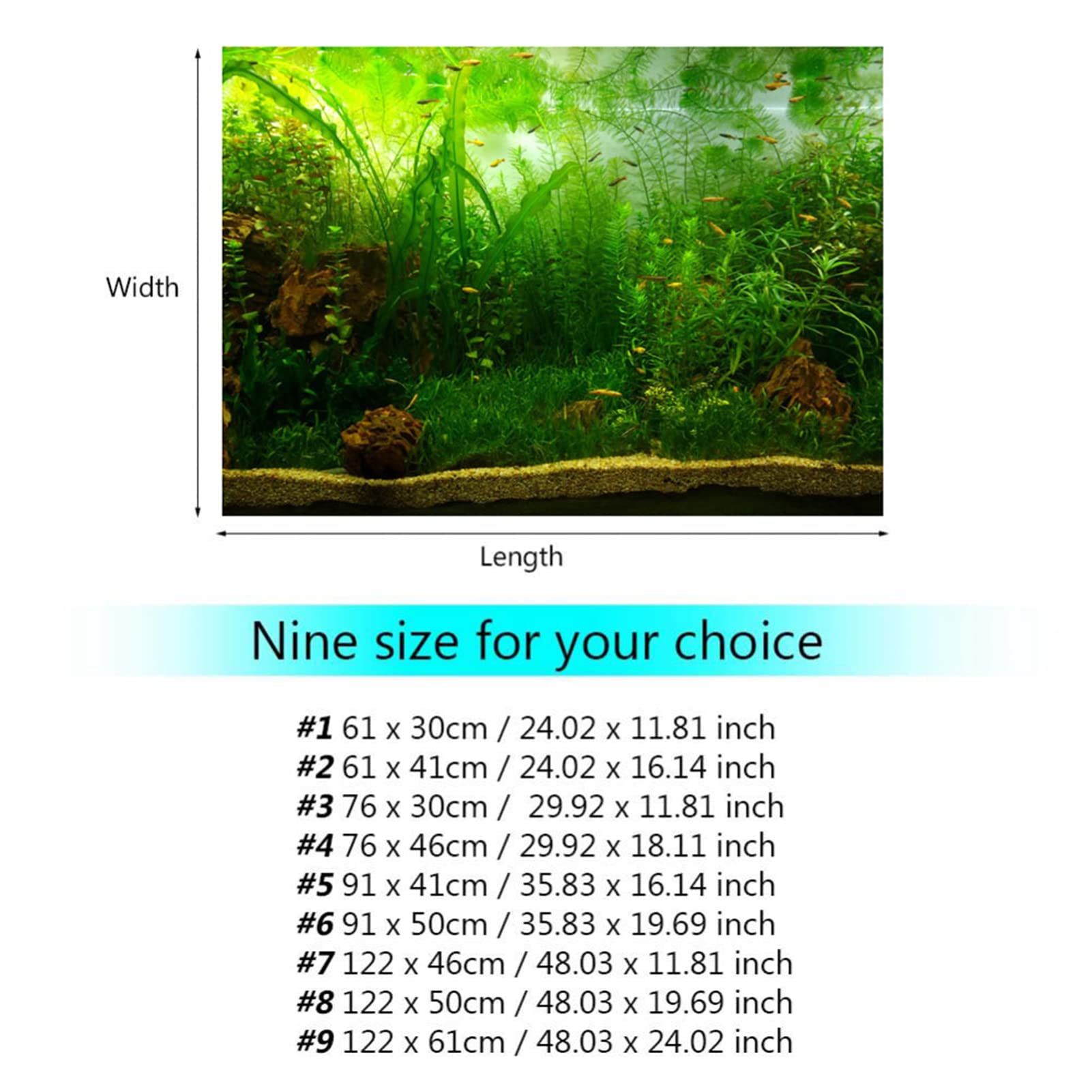 Tnfeeon Affiche de Décoration de Nage de Poisson de Style Herbe d'eau PVC Fond Adhésif avec Design Auto-adhésif, Grand Décor pour Aquarium, 122 * 61cm (9)