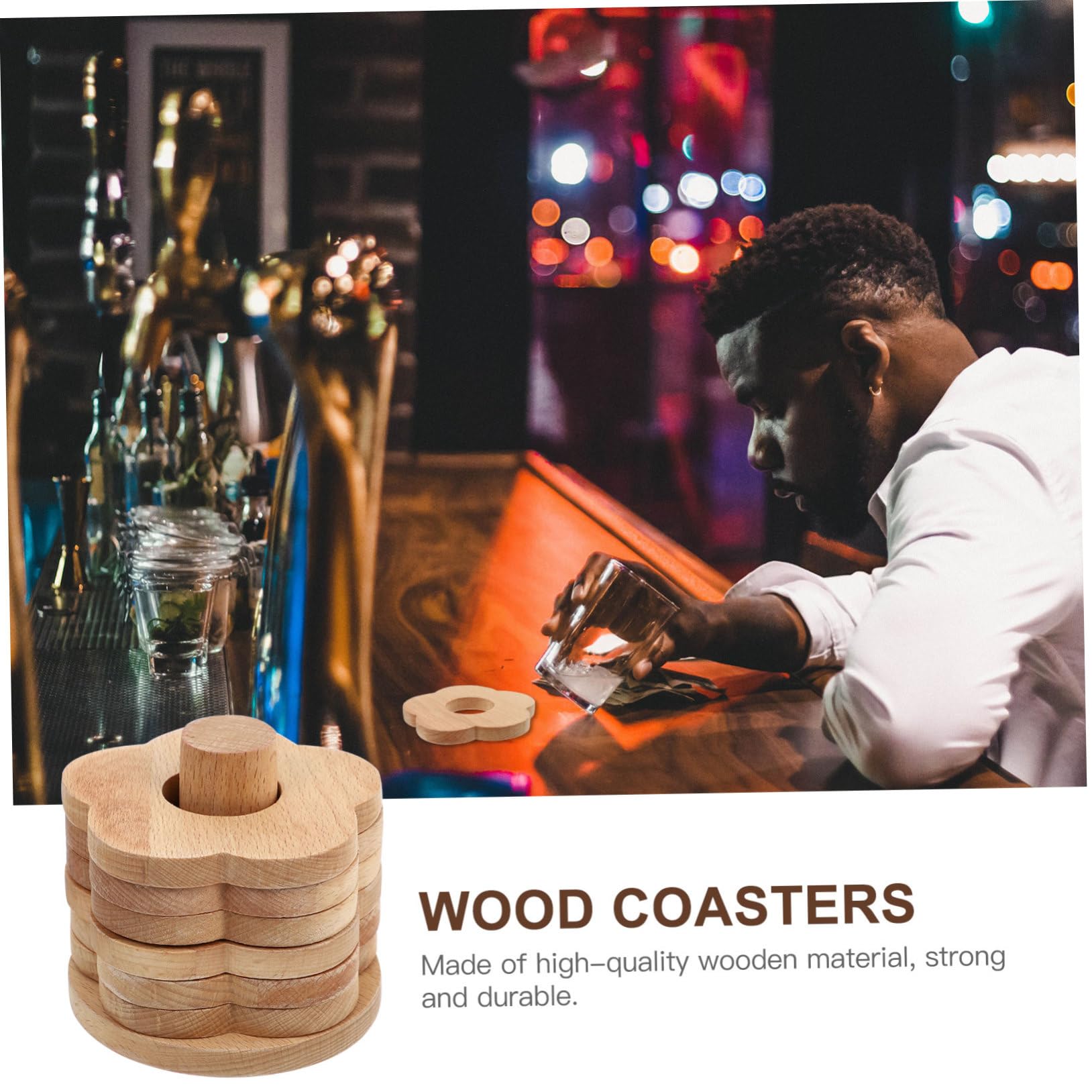 Posavasos de Madera Maciza en Forma de Flor, 7 Piezas