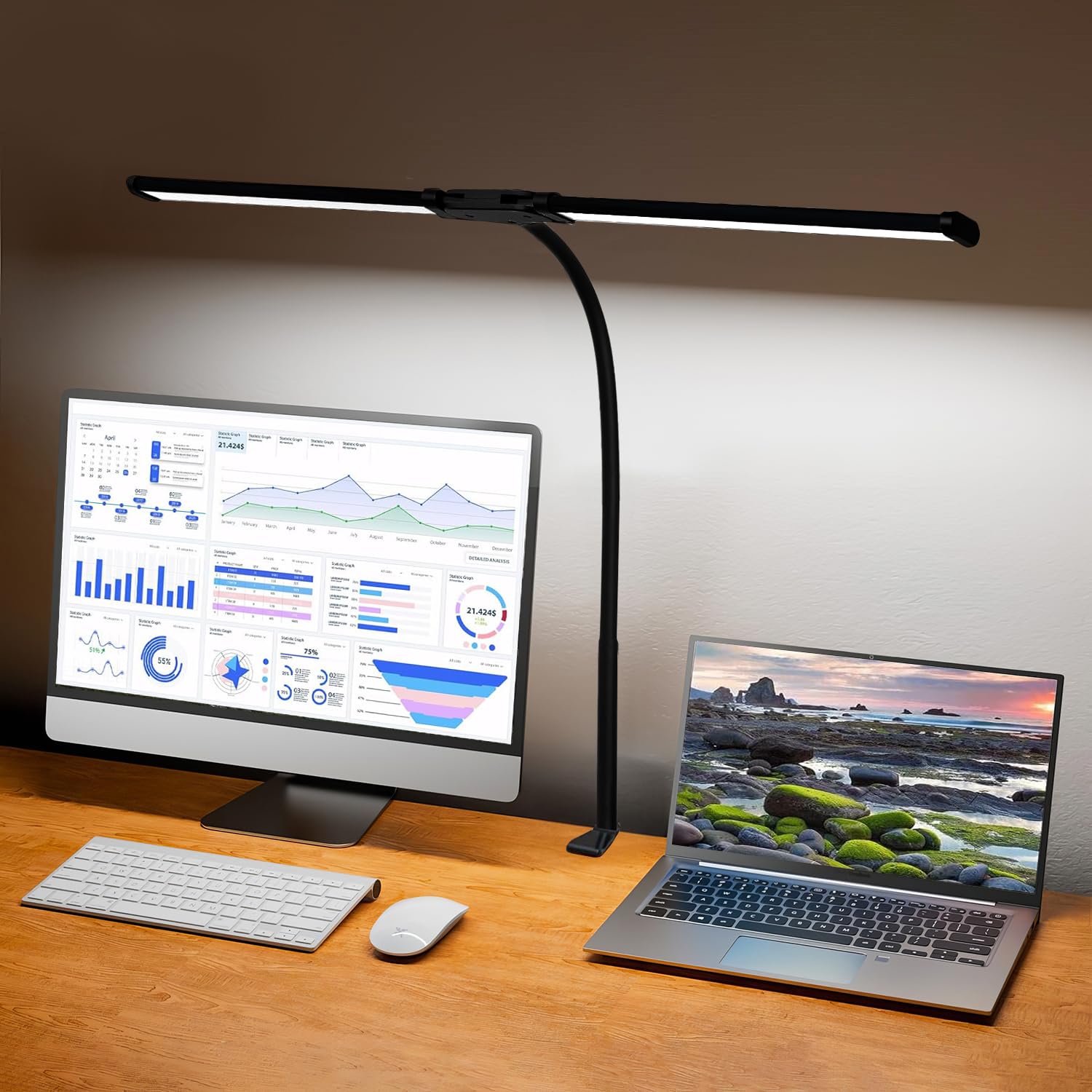 Lámpara de Escritorio LED con Pinza — Doble Cabezal 62 cm