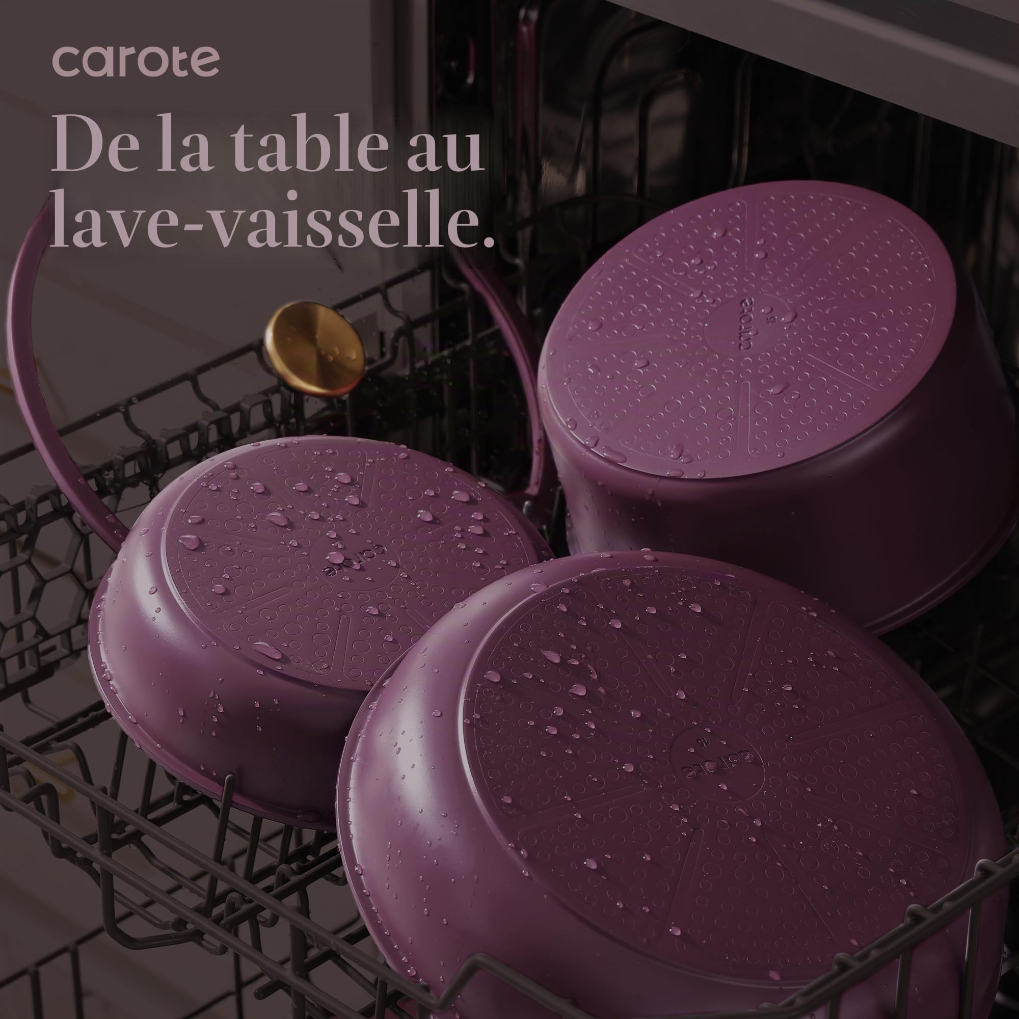 CAROTE Batterie de cuisine antiadhésive 19 pièces avec poignée amovible, ensemble de cuisine doré pour camping-car, compatible avec tous les poêles