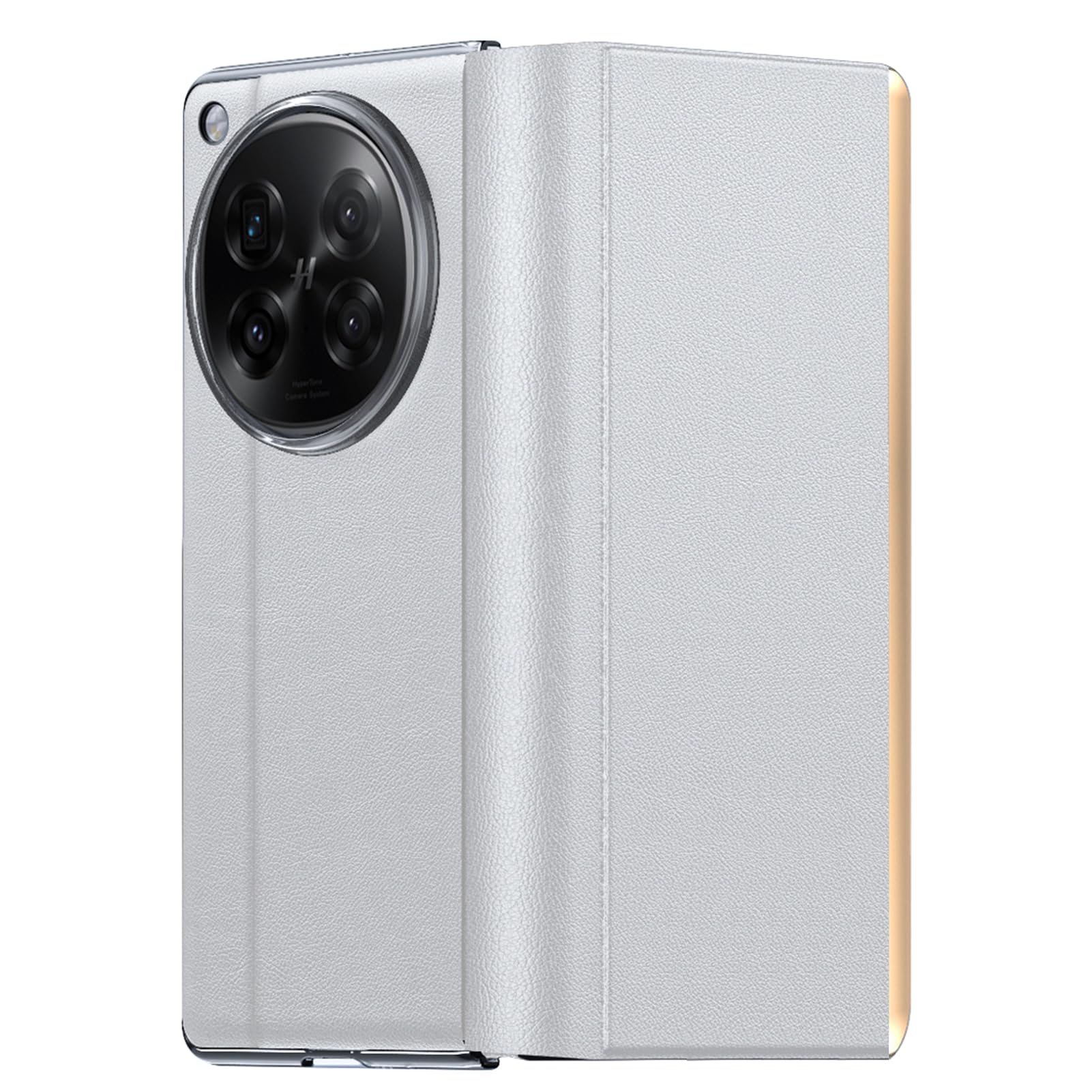 LUOTANL Leather Case for Oppo Find N6, Lens Protection Luxury Flip All -Inclusive Case Plating Gold Edge Shockproof Cover,White,N6