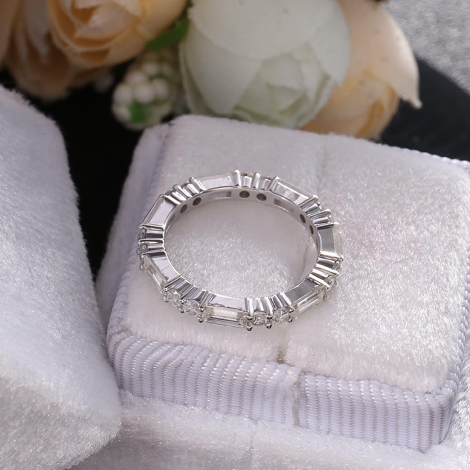 Anello di fidanzamento da donna, anello di fidanzamento da donna, in oro bianco, con moissanite quadrata