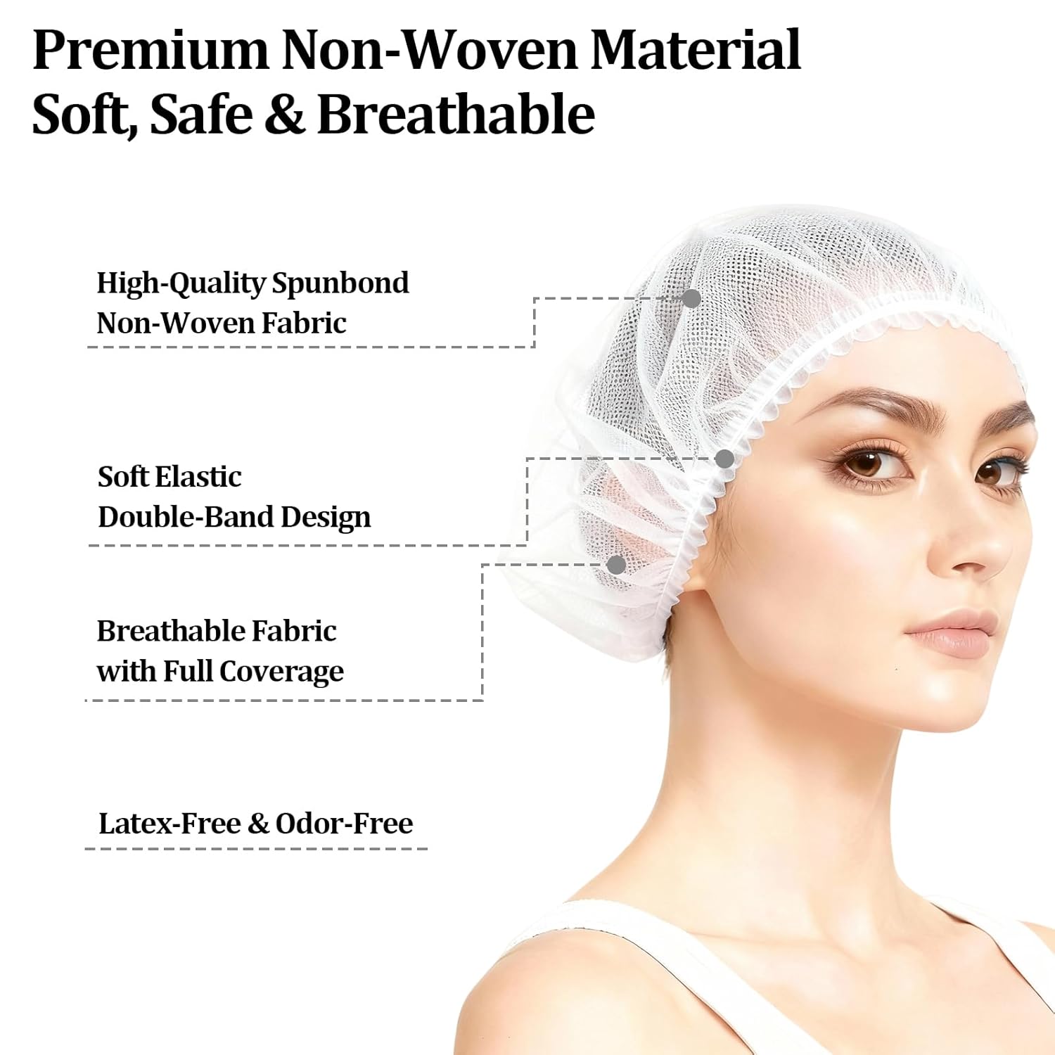 100 Pcs Disposable Bouffant Caps, 21 Inches Elastic Hair Nets, Stretchable Nonwoven Head Cover for Food Service, Factory, Salon, and Hygiene Environments (White)