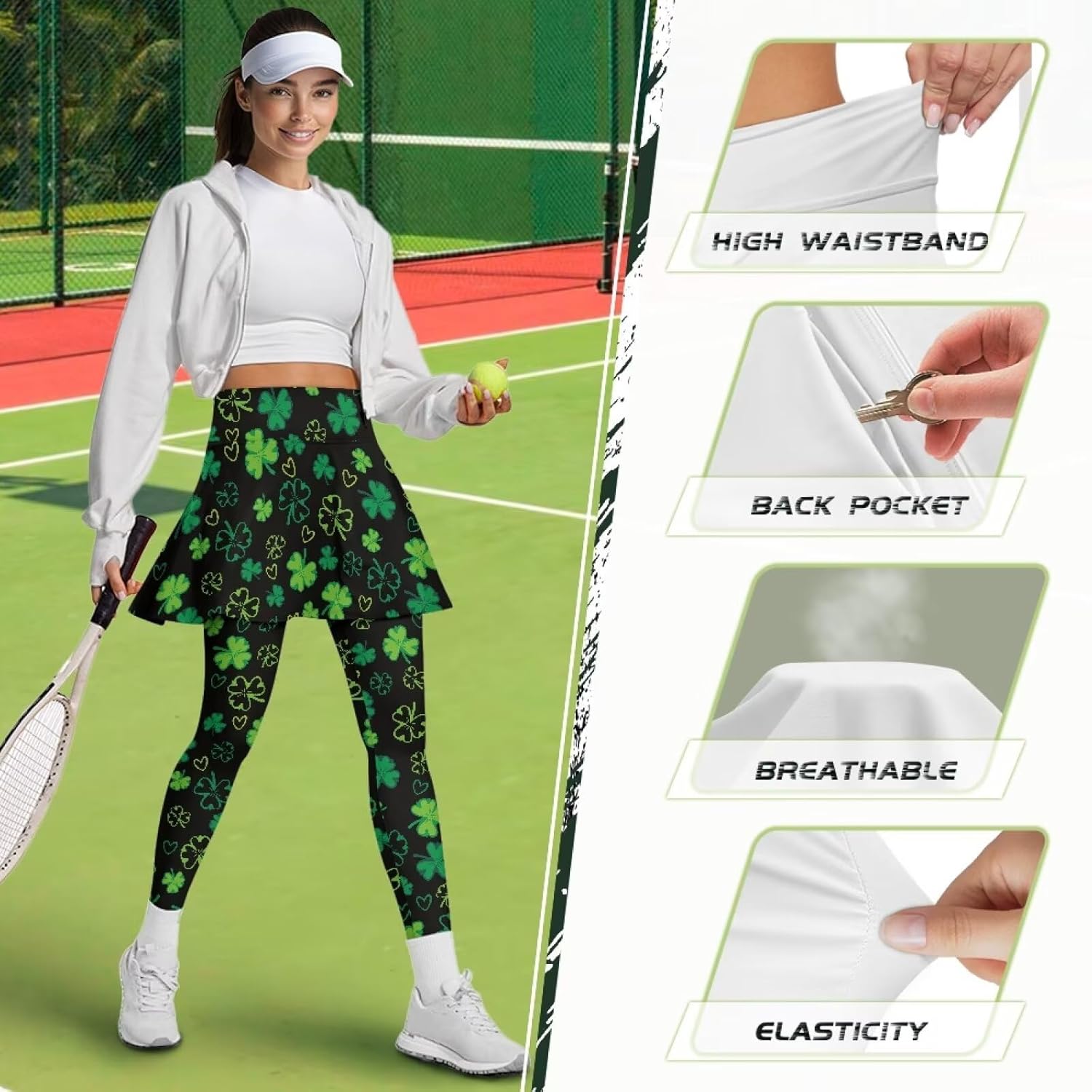 Women Tennis Skirted Leggings Athletic Gym Running Sports Yoga Capri Leggings with Skirts Golf Pickleball Outfits