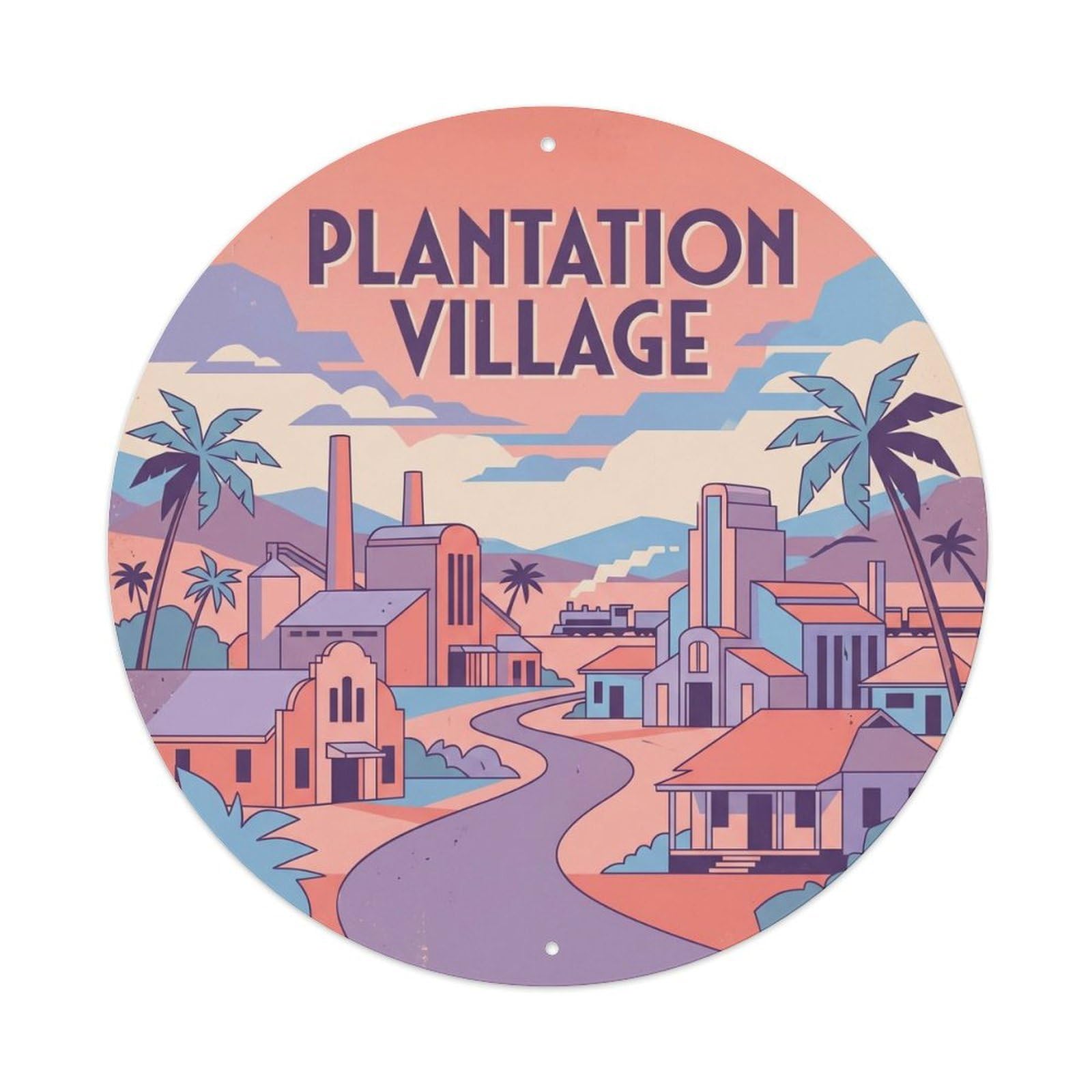 Plantation Village Hawaii Island Town Harbor City Metal Tin Sign