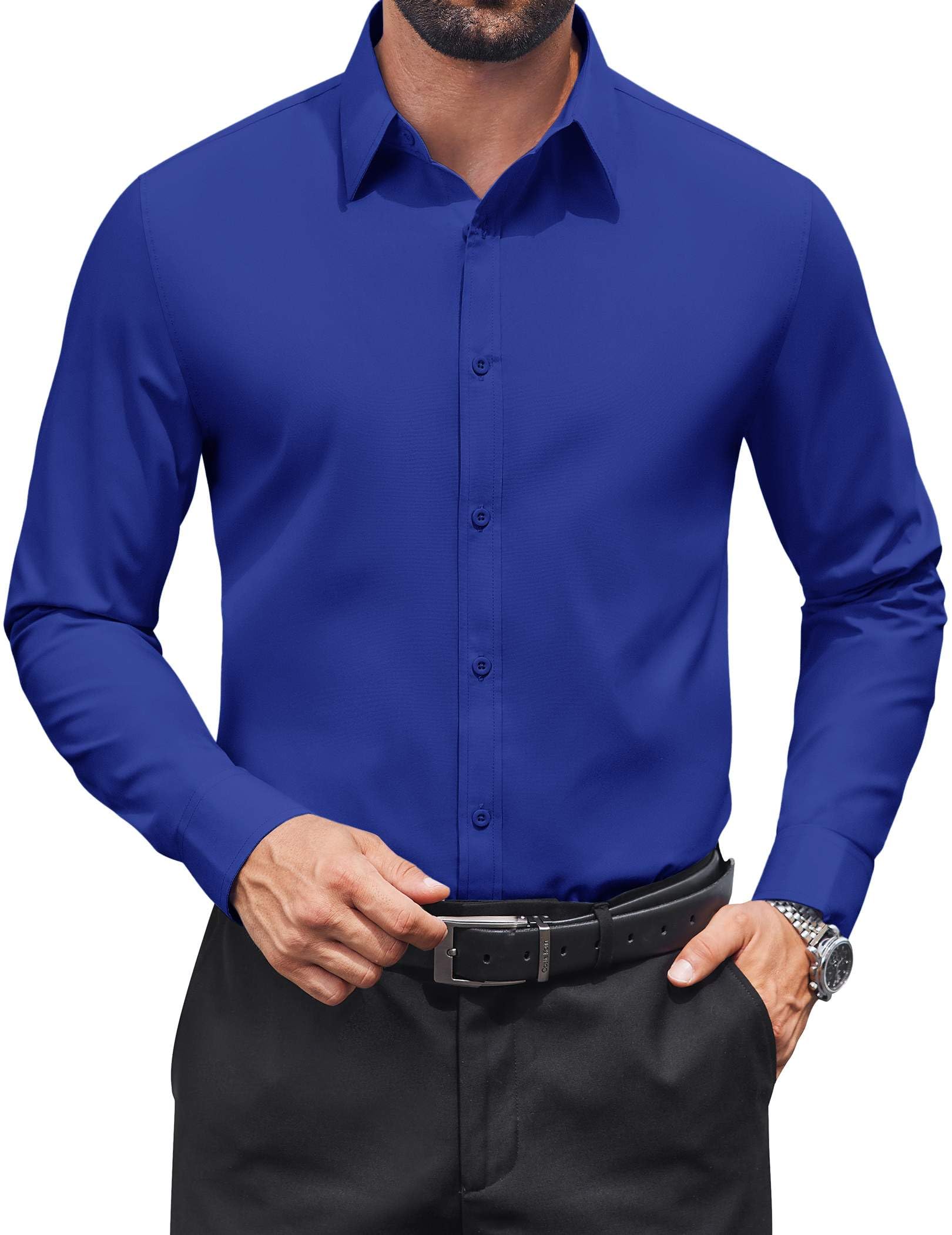 COOFANDY Mens Dress Shirts Long Sleeve Stain Shield Button Down Shirt Regular Fit Formal Business Wedding Shirts