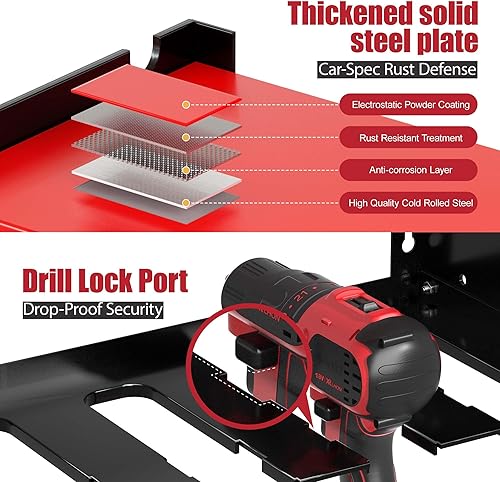 Miniatura 6 de Organizador de herramientas eléctricas con estación de carga, 6 soportes para taladro, soporte de pared, estante de herramientas de garaje de metal