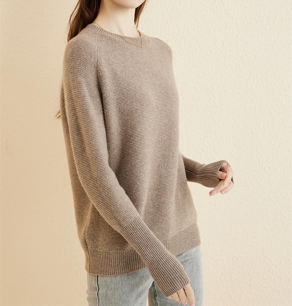 Maglione da donna in lana con scollo rotondo, per autunno e inverno, caldo, morbido, casual, lavorato a maglia