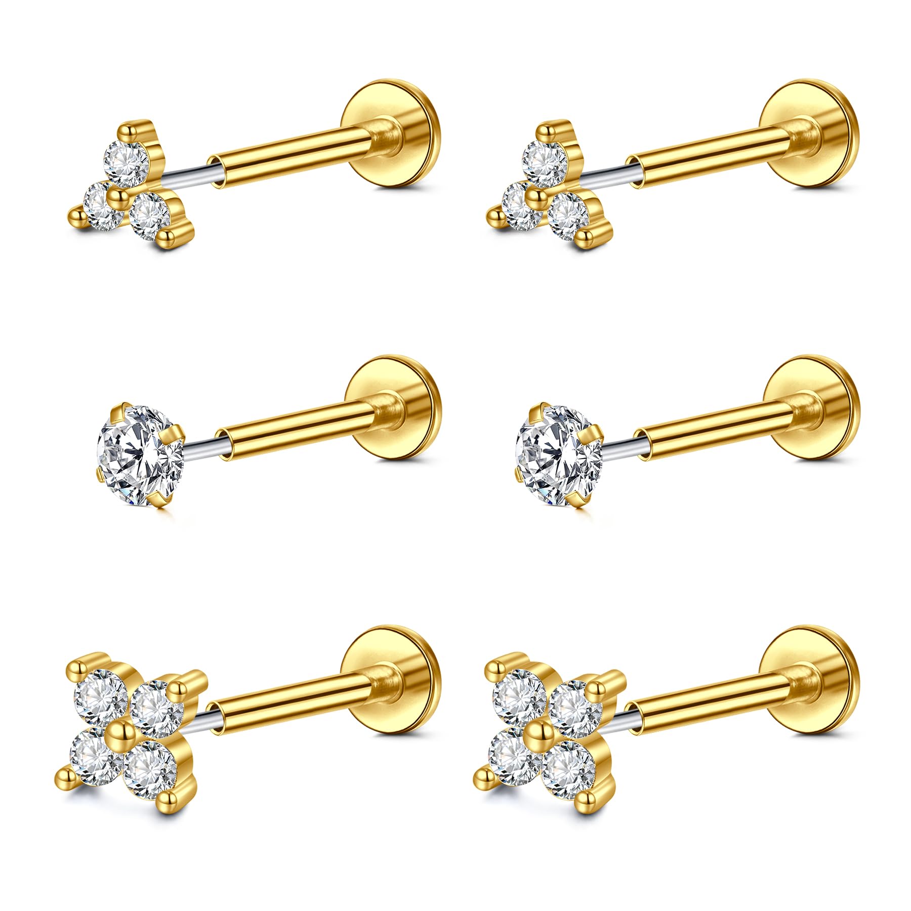 Funseedrr 16G/18G/20G Helix Piercings Tragus Gewindelos Edelstahl 6mm Labret Piercing Nasenpiercing Stecker Lippenpiercing Piercing Ohr