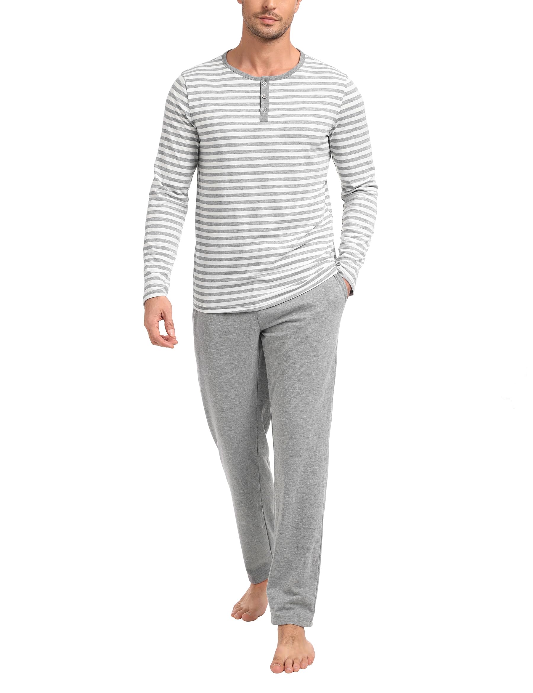 Marvmys Mens Pyjamas Men Soft Pyjamas Set Traditional 2 Piece Pjs with Long Sleeve Stripe ...