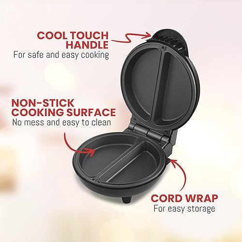 Miniatura 2 de Elite Gourmet EOM123 Tortilla antiadherente, frittata, máquina de bolsillo para aperitivos, máquina de postres, 2 tortillas individuales de 5.6