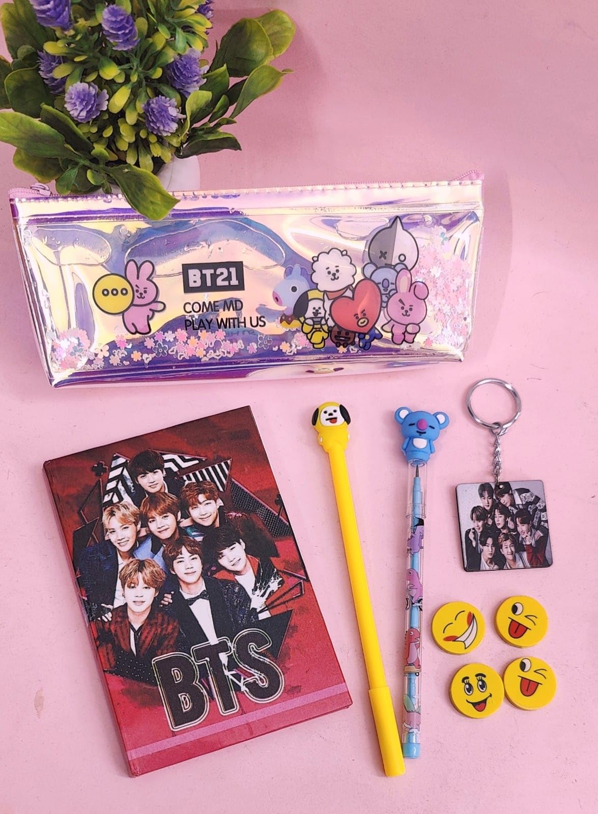 Amanvani Bts Stationery Set 6pcs Blue Yellow Stationery Pen Pencil