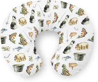 Gone Fishing Nursing Pillow Covers Fisherman Dog Fish Lures Lake Soft Stretchy Removable Covers for Breastfeeding Pillows Outdoor Fishing Lovers Gift Pillow Slipcover for Baby Girls Boys Newborn
