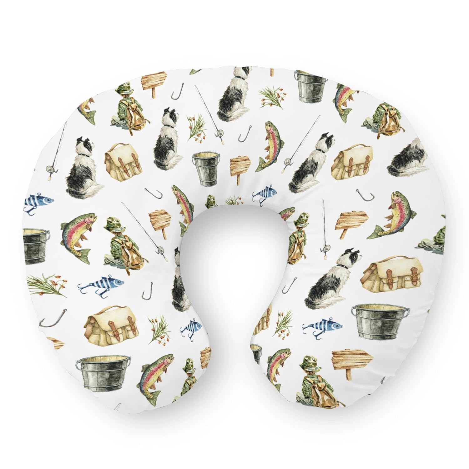 Gone Fishing Nursing Pillow Covers Fisherman Dog Fish Lures Lake Soft Stretchy Removable Covers for Breastfeeding Pillows Outdoor Fishing Lovers Gift Pillow Slipcover for Baby Girls Boys Newborn