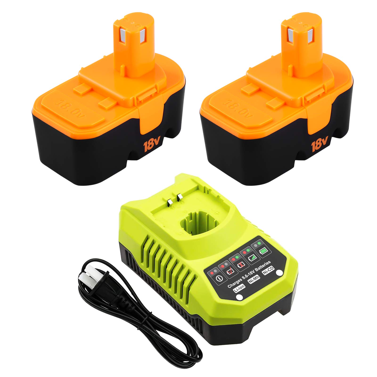 2 Pack 3.6Ah P100 Battery and P117 Charger Replacement Battery Compatible with Ryobi 18V Battery Ni-