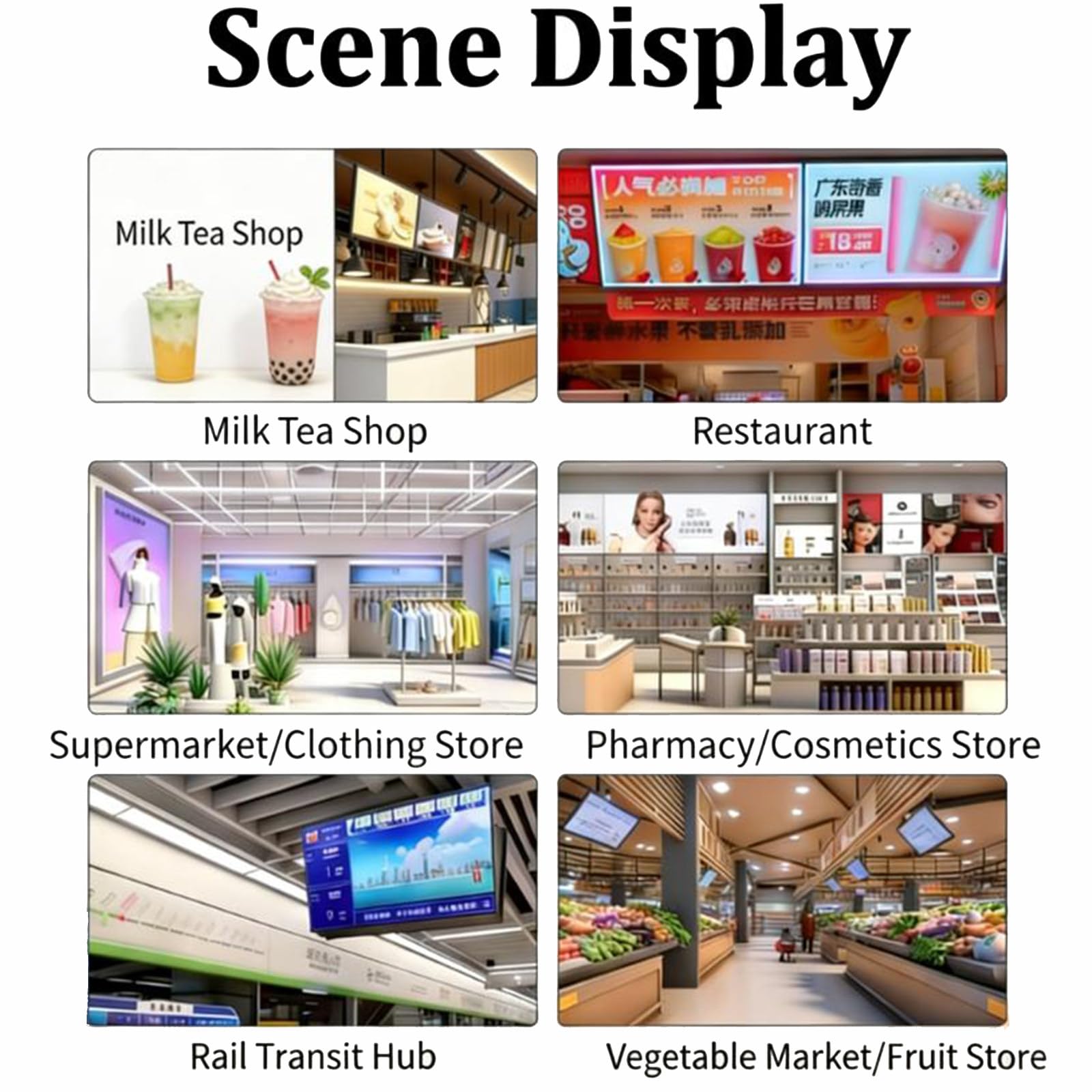 Pizarra de menú de montaje en pared de señalización digital para restaurantes, pantalla publicitaria, pantalla dividida inteligente, conmutación horizontal y vertical, pantalla de 68 cm
