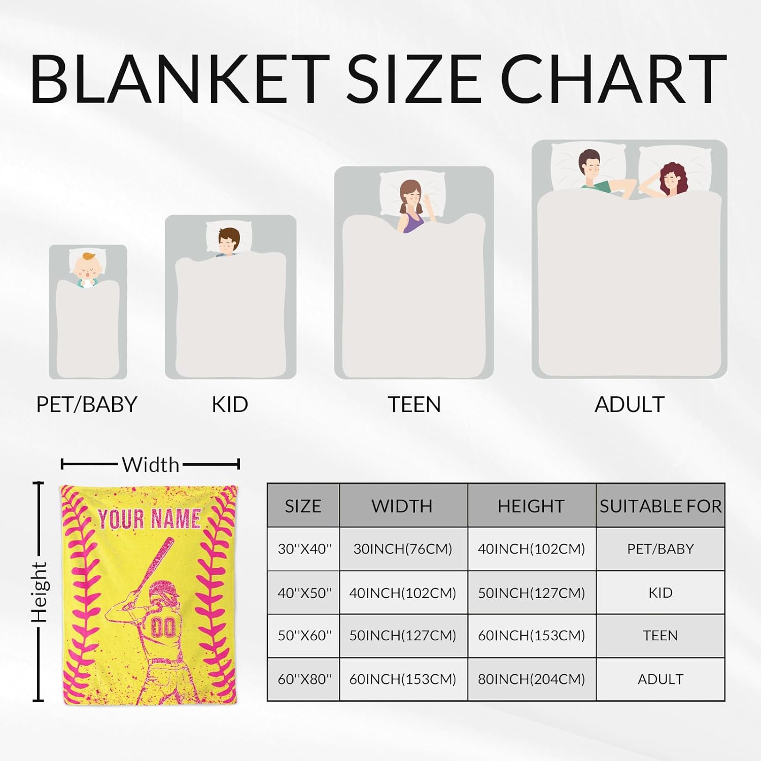Custom Softball Gifts for Girls 8-12 - 50x60 Inches Softball Throw Blanket for Teen Girls - Yellow Warm Cozy Blankets for Couch, Bed & Travel